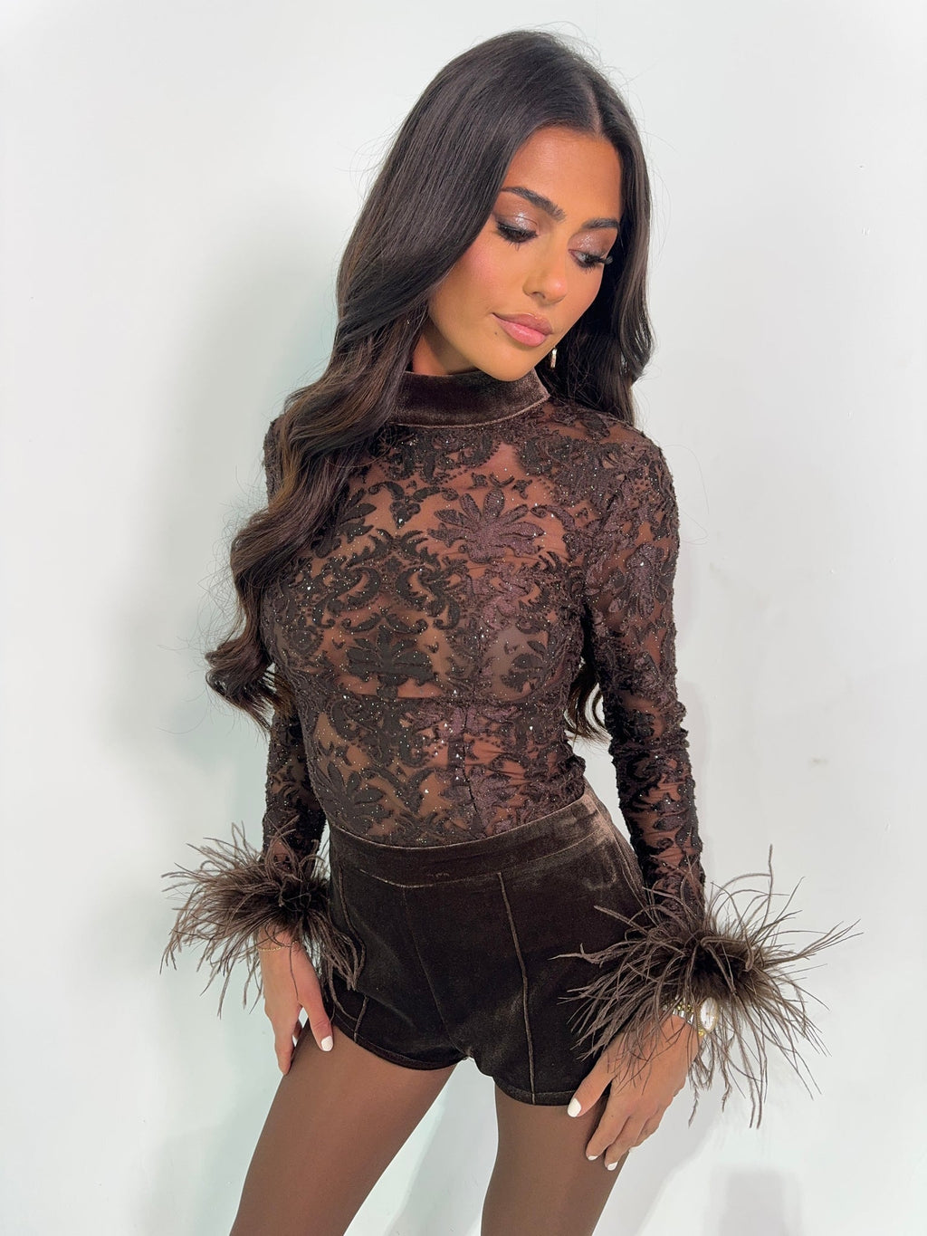 GIORGIA VELVET SHORTS - BROWN