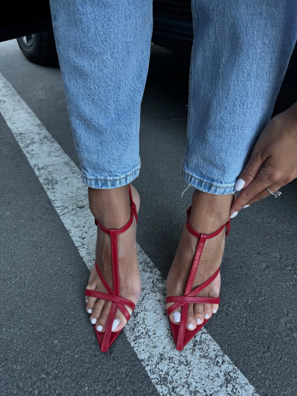 Sandalia tacón red