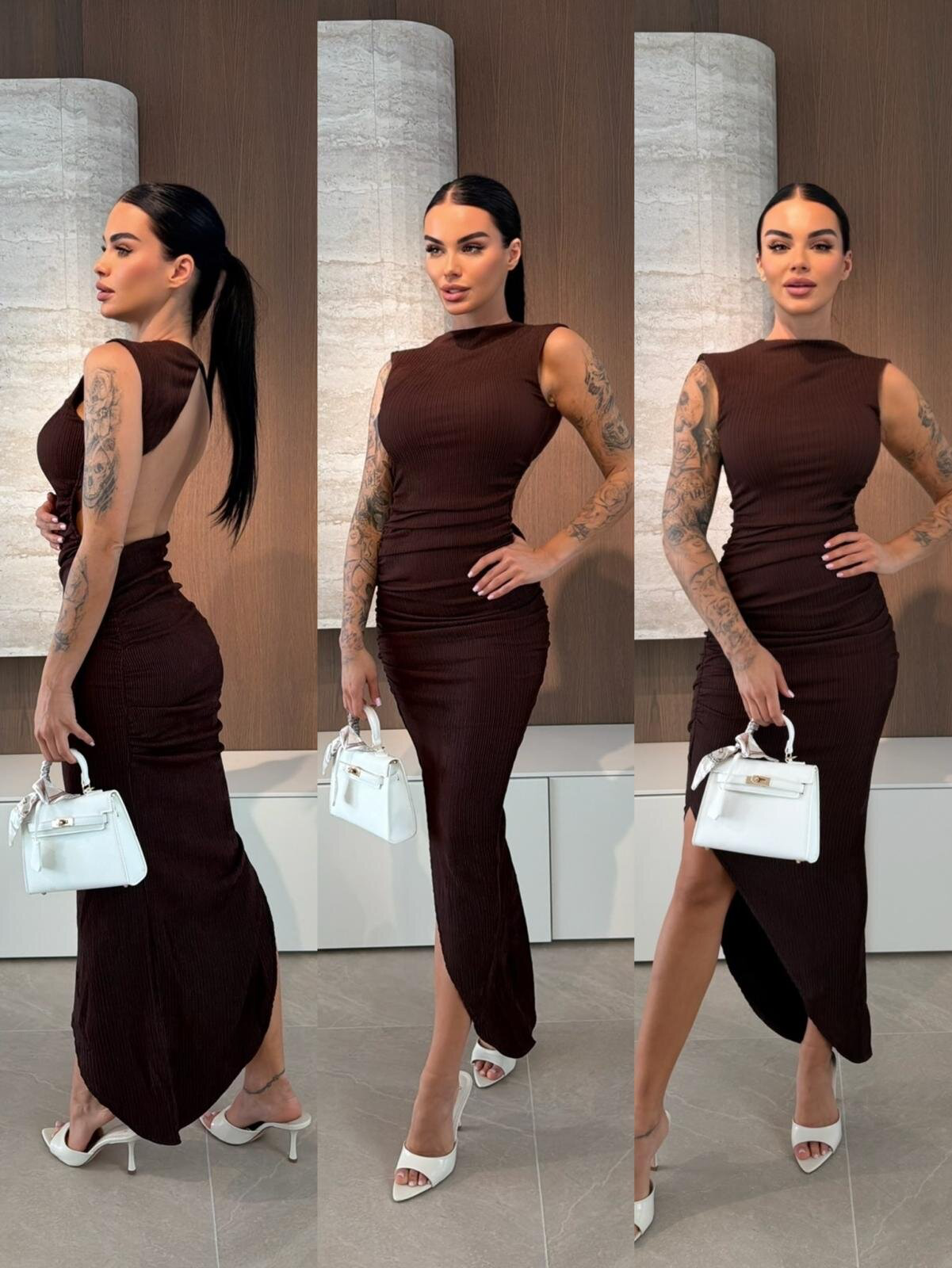 VESTIDO LARGO COLOR CHOCOLATE RAVESSIA