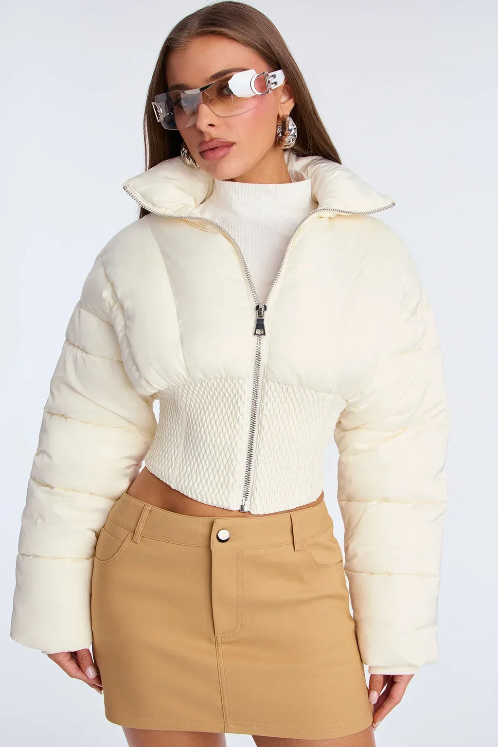 Chaqueta Puffer Corta con Cintura Corset