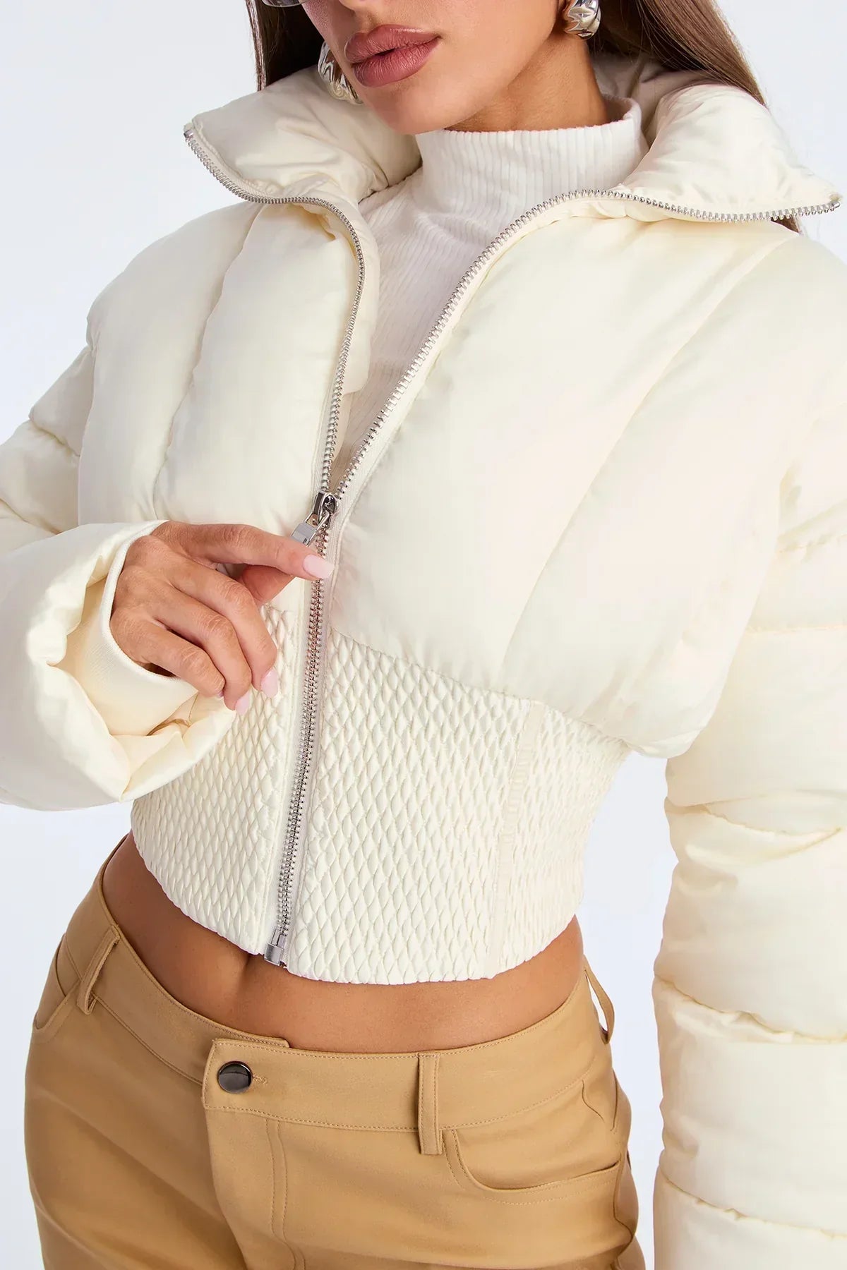 Chaqueta Puffer Corta con Cintura Corset
