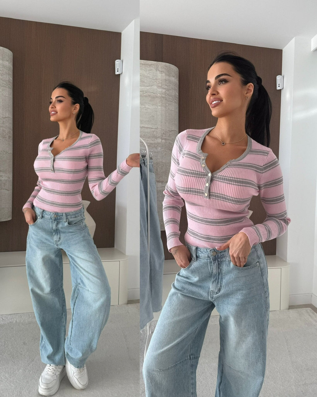 Striped blouse Citrico powder-grey