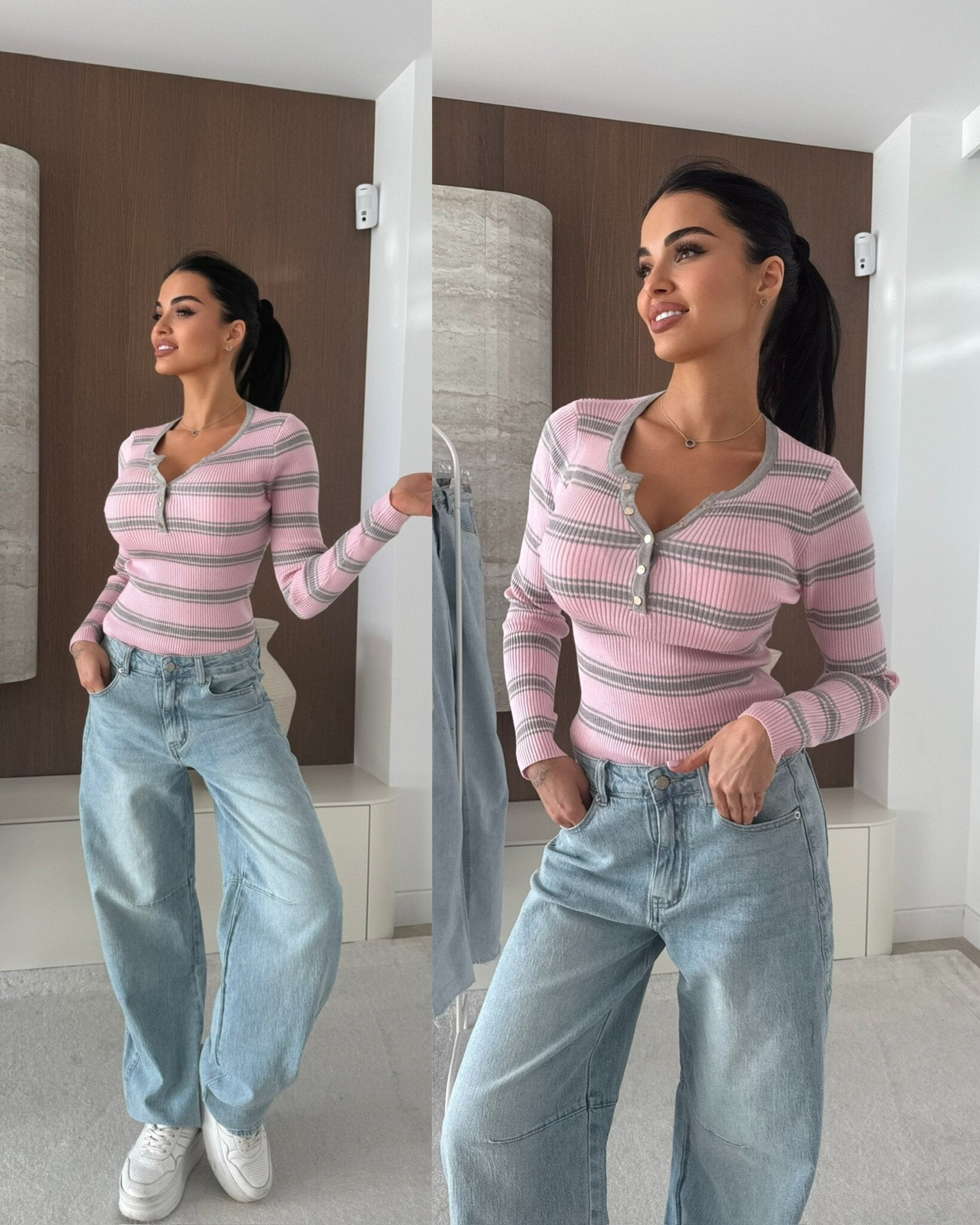 Striped blouse Citrico powder-grey