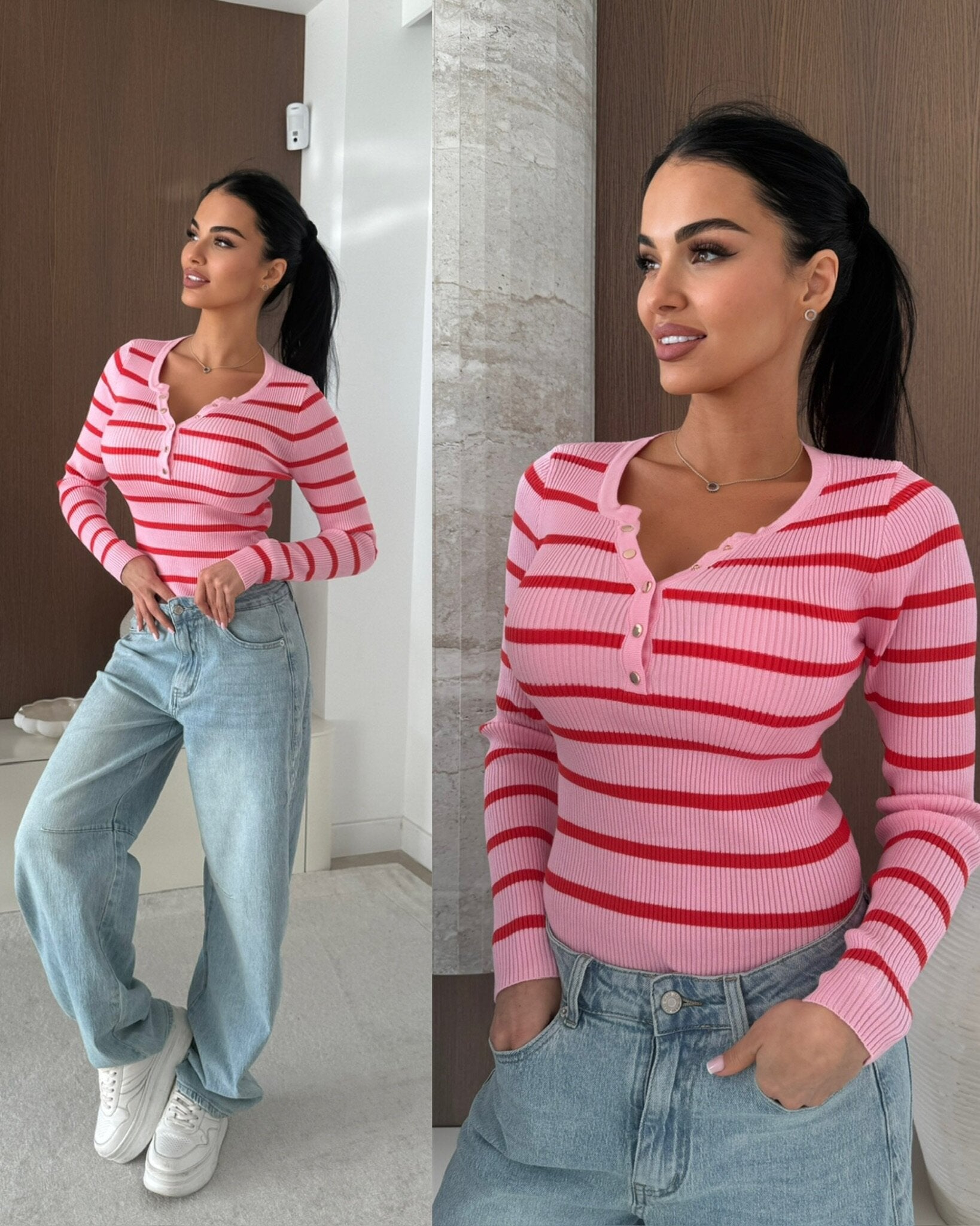 Striped blouse Citrico pink-red