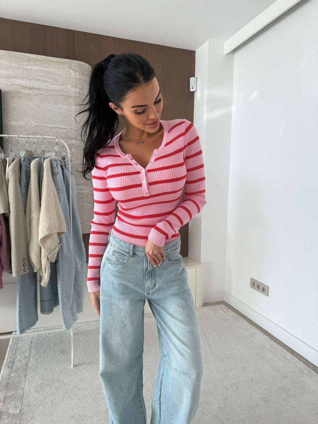 Striped blouse Citrico pink-red