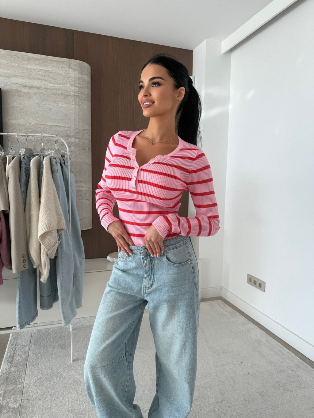 Striped blouse Citrico pink-red