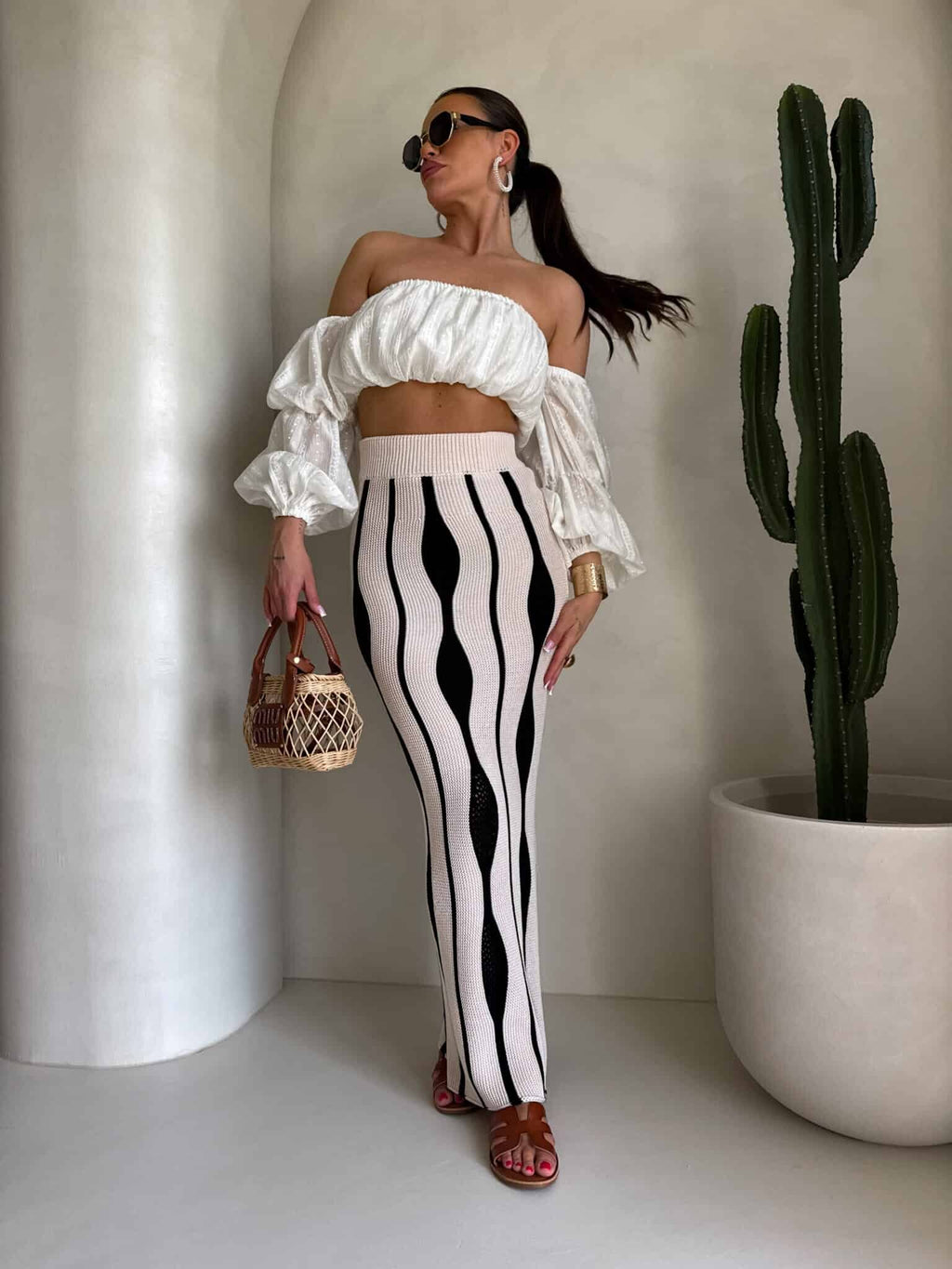 Rivano falda algodón beige-negro