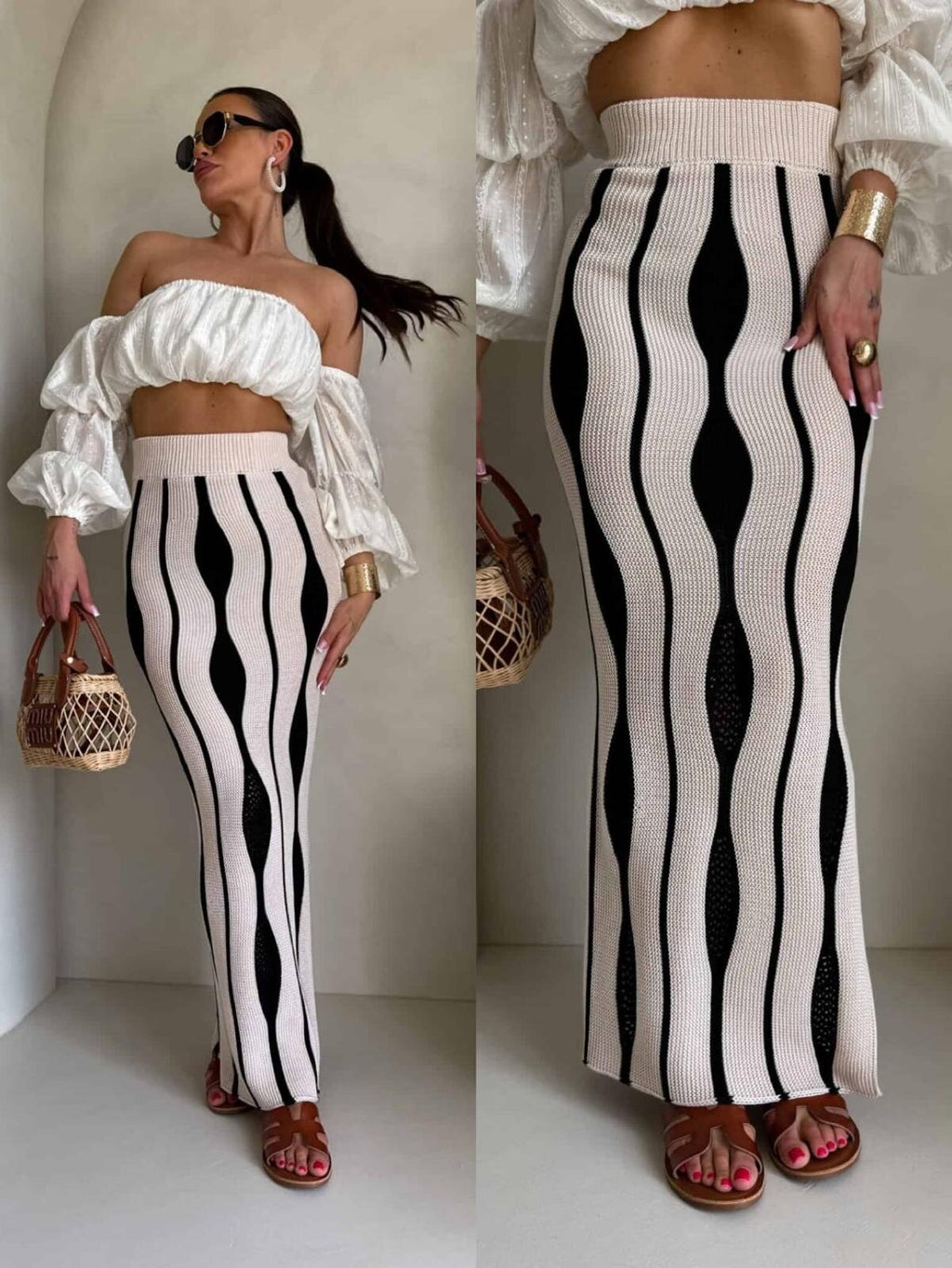 Rivano falda algodón beige-negro