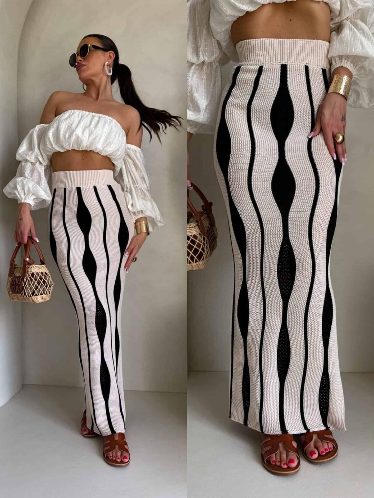 Rivano falda algodón beige-negro