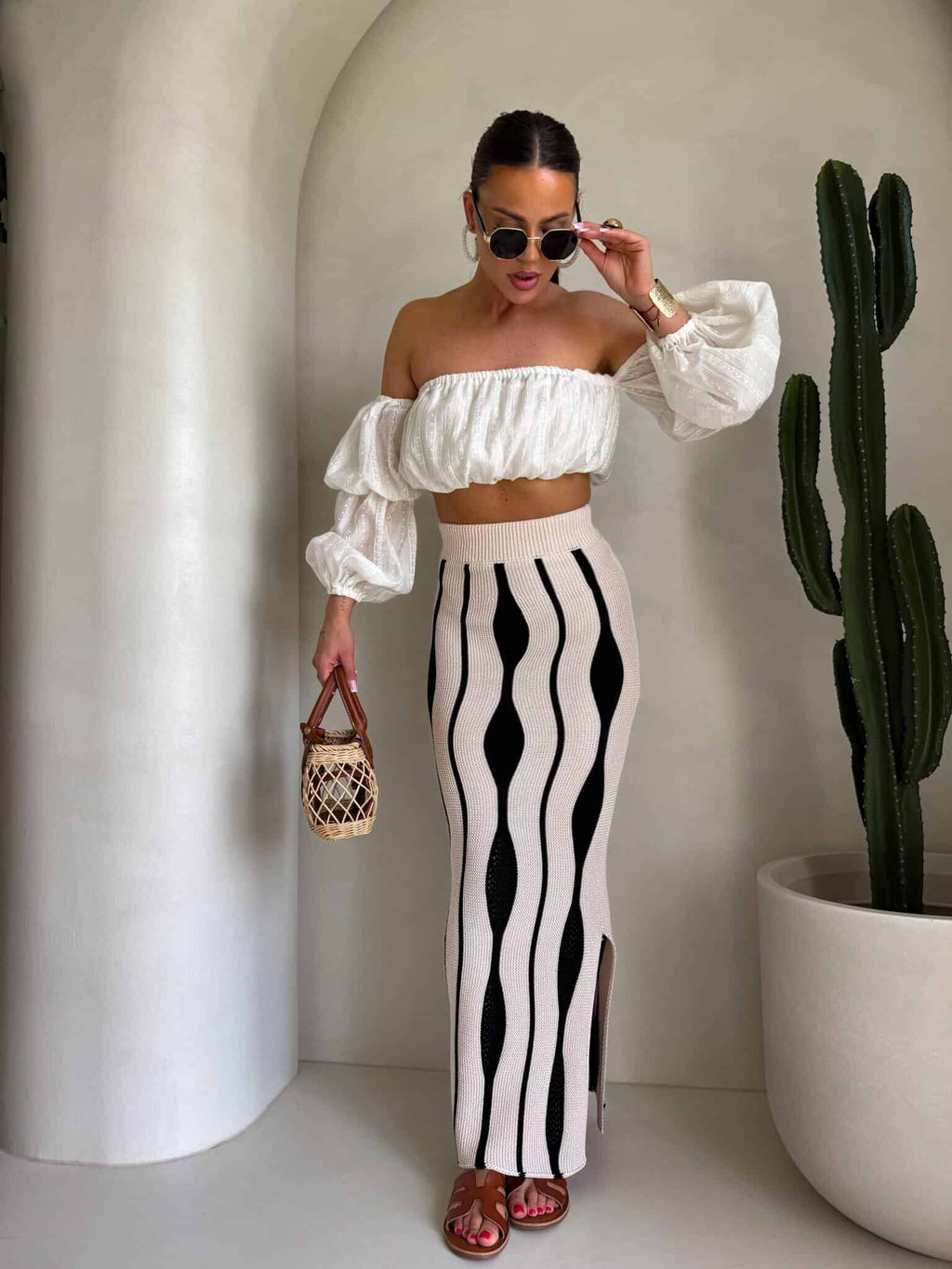 Rivano falda algodón beige-negro